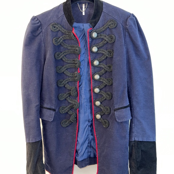 Free People - Navy Velvet Band/Military Jacket - Seamed & Structured - Women's S - Picture 7 of 13